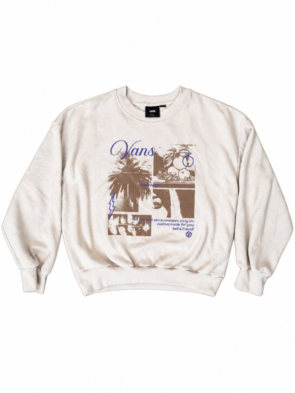 NWT Vans Sliced Retro Crew Oversized Graphic Sweatshirt Oatmeal Tan | Medium